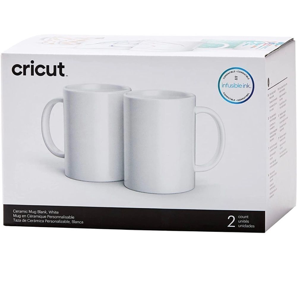 Cricut Mugs, White - Dishwasher and microwave safe, Box of two